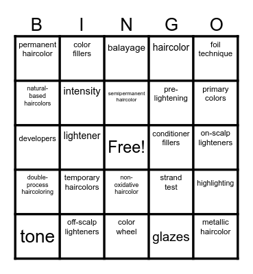 Hair color Bingo Card