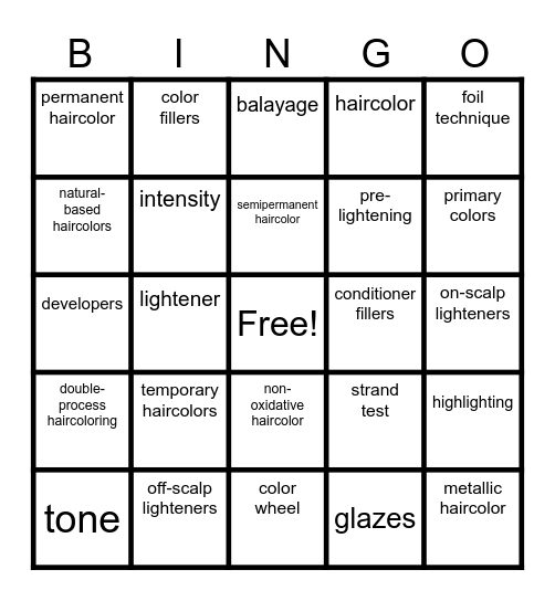 Hair color Bingo Card