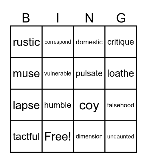 Vocab Bingo Card