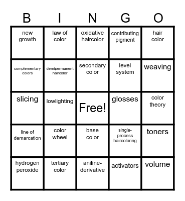 Hair color #2 Bingo Card