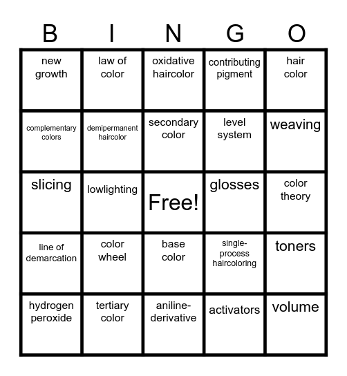 Hair color #2 Bingo Card