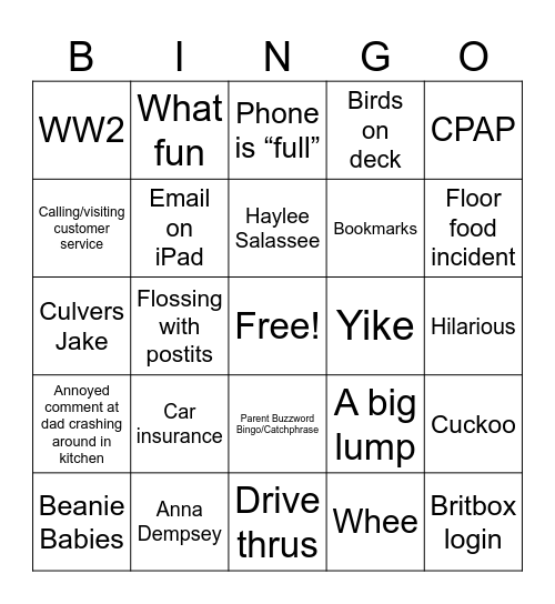 MomDadBingo Card