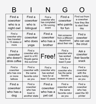 Staff Appreciation BINGO Card