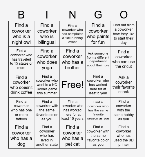 Staff Appreciation BINGO Card