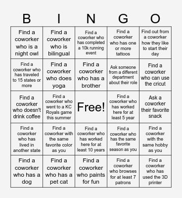 Staff Appreciation BINGO Card