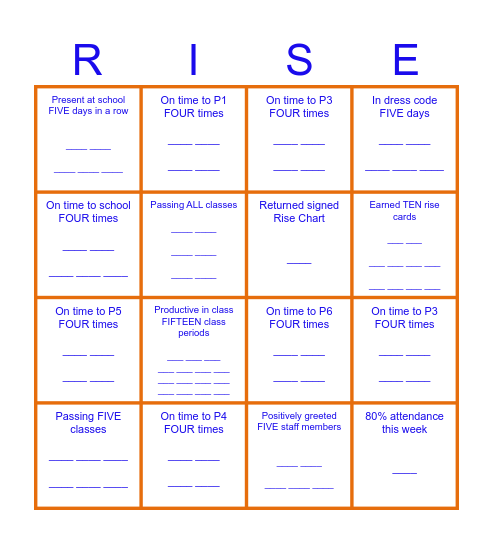 Phoenix Attendance Bingo Card