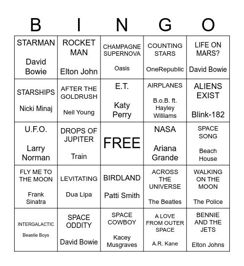 Space Invaders Bingo Card