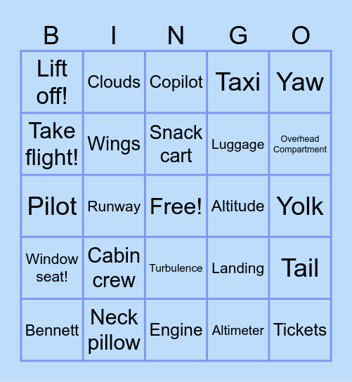 Take flight bingo! Bingo Card
