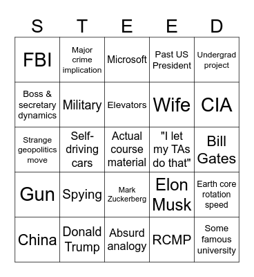 Steed-o Bingo Card