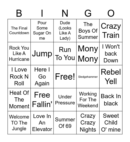 80's Rock Bingo Card