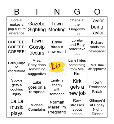 Gilmore Girls Bingo Card