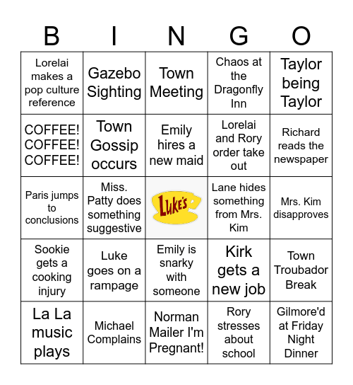 Gilmore Girls Bingo Card