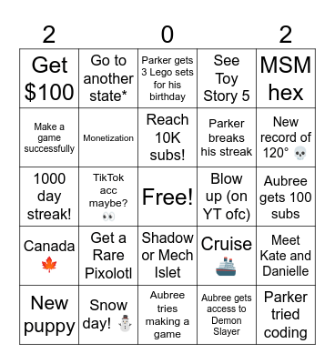 2026 Bingo Card! Bingo Card