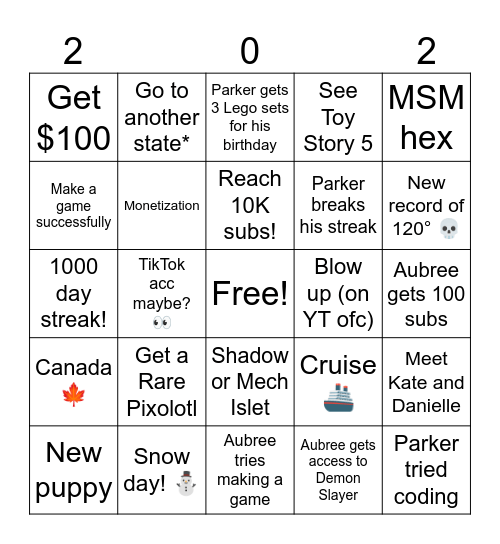 2026 Bingo Card! Bingo Card