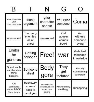 Trauma bingo! Bingo Card