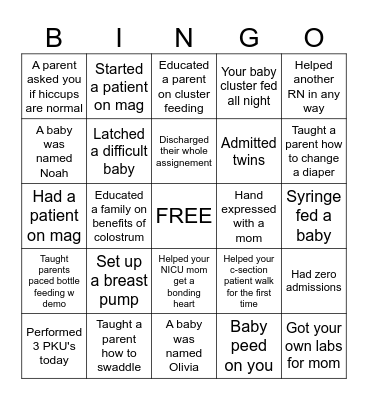 Obstetrics BINGO Card