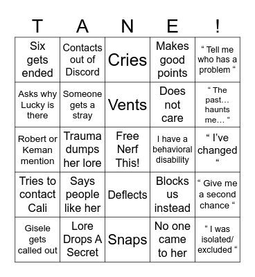 Tane-Go! Bingo Card