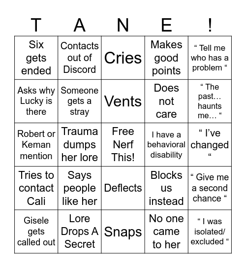 Tane-Go! Bingo Card