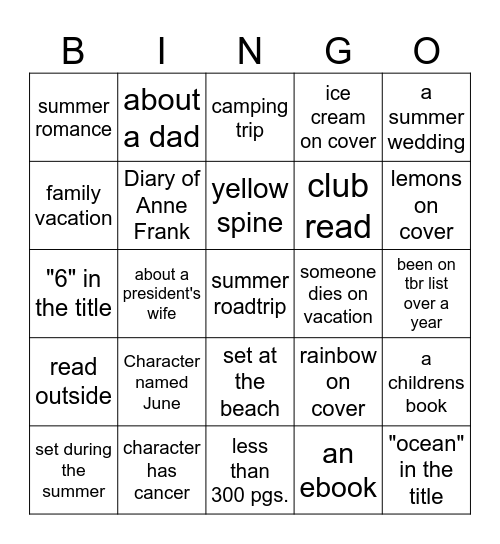 June's Book Bingo Card