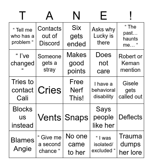 Tane-Go! Bingo Card
