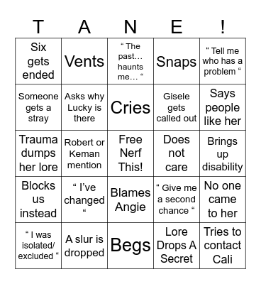Tane-Go! Bingo Card