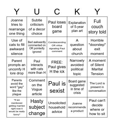 Meet the Parents Bingo Card
