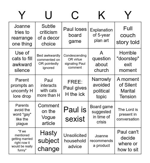 Meet the Parents Bingo Card