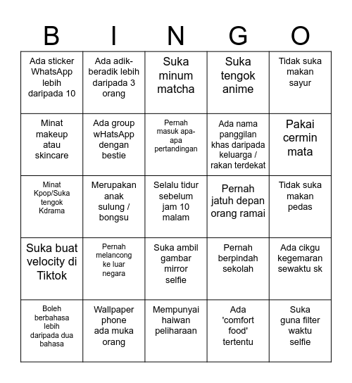 JOM BERKENALAN! Bingo Card