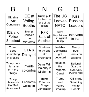 Trump 2 Second Year Bingo Card