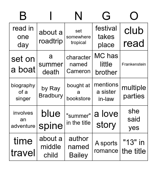 AUGUST BOOK Bingo Card