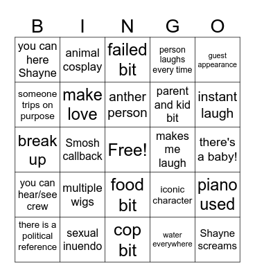Smosh TNTL Bingo Card