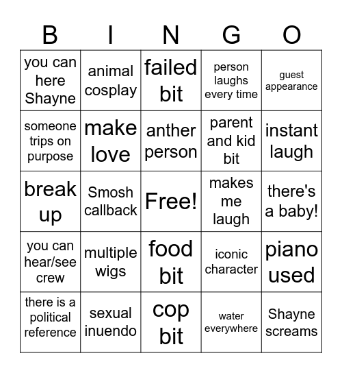 Smosh TNTL Bingo Card