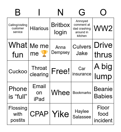 MomDadBingo Card