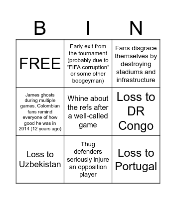 Colombian Delusion Bingo 2026 Bingo Card