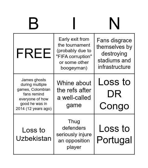 Colombian Delusion Bingo 2026 Bingo Card