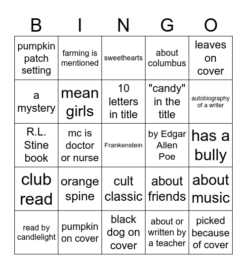 OCTOBER BOOK Bingo Card
