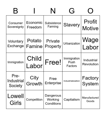 Free Enterprise - IR Bingo Card
