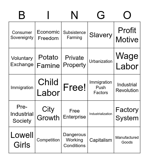 Free Enterprise - IR Bingo Card