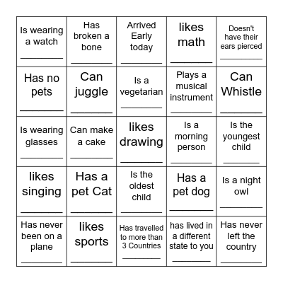 Find Someone Who Bingo Card