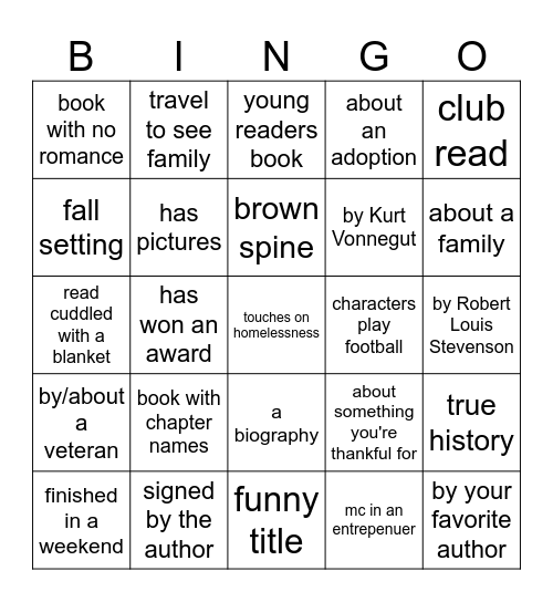 NOVEMBER BOOK Bingo Card