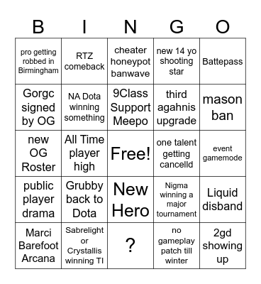 DotA - 2026 Bingo Card
