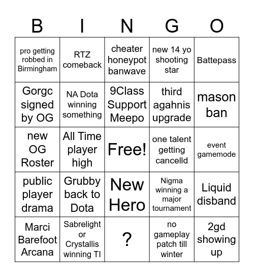 DotA - 2026 Bingo Card