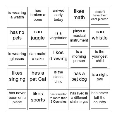 Find Someone Who Bingo Card