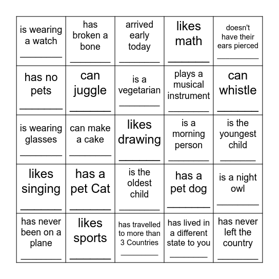 Find Someone Who Bingo Card