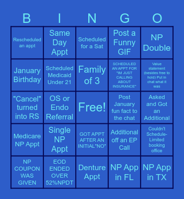 Sky Blue January Bingo Card