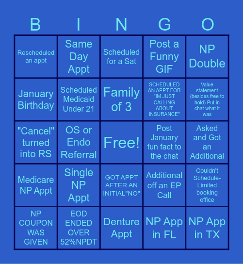 Sky Blue January Bingo Card