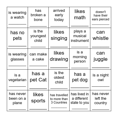 Find Someone Who Bingo Card
