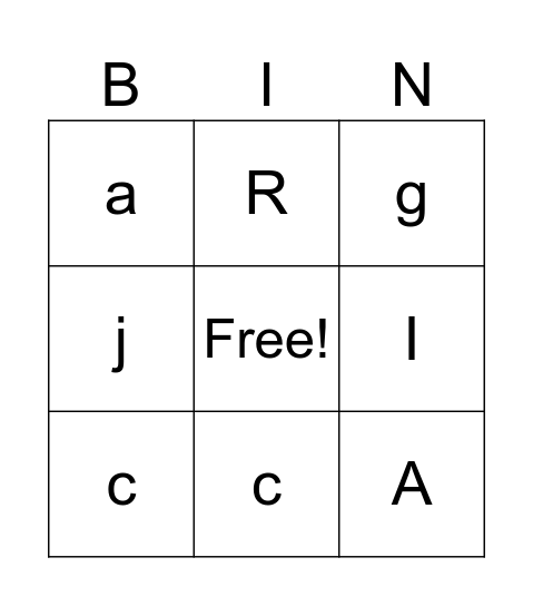 Letter names Bingo Card