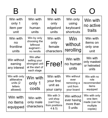 Tocker's Challenge Bingo Card