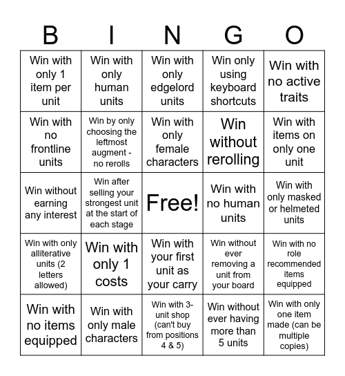 Tocker's Challenge Bingo Card